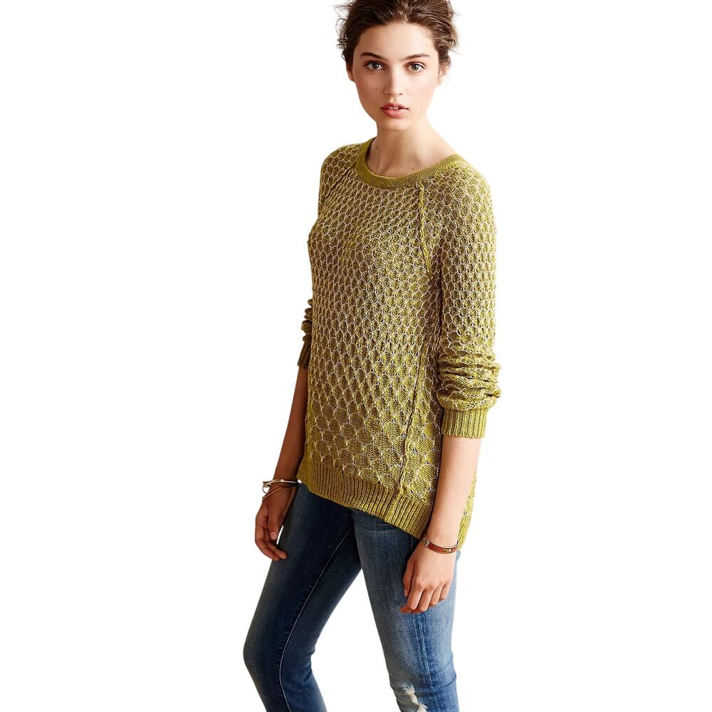 Anthropologie Moth Green Dot Textured Knit Sweater Small